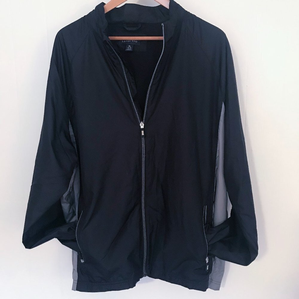 Lands' End Full Zip Windbreaker Black and Gray Extra Large XL